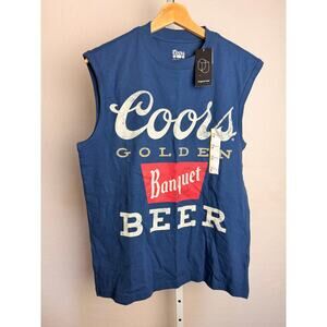 Coors Banquet Beer Tank Top Mens S Blue Graphic Sleeveless Shirt NWT